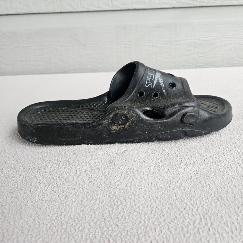 Speedo Slides Sandals Men SZ 11 Black Slip-On Rubber Waterproof Quick Dry